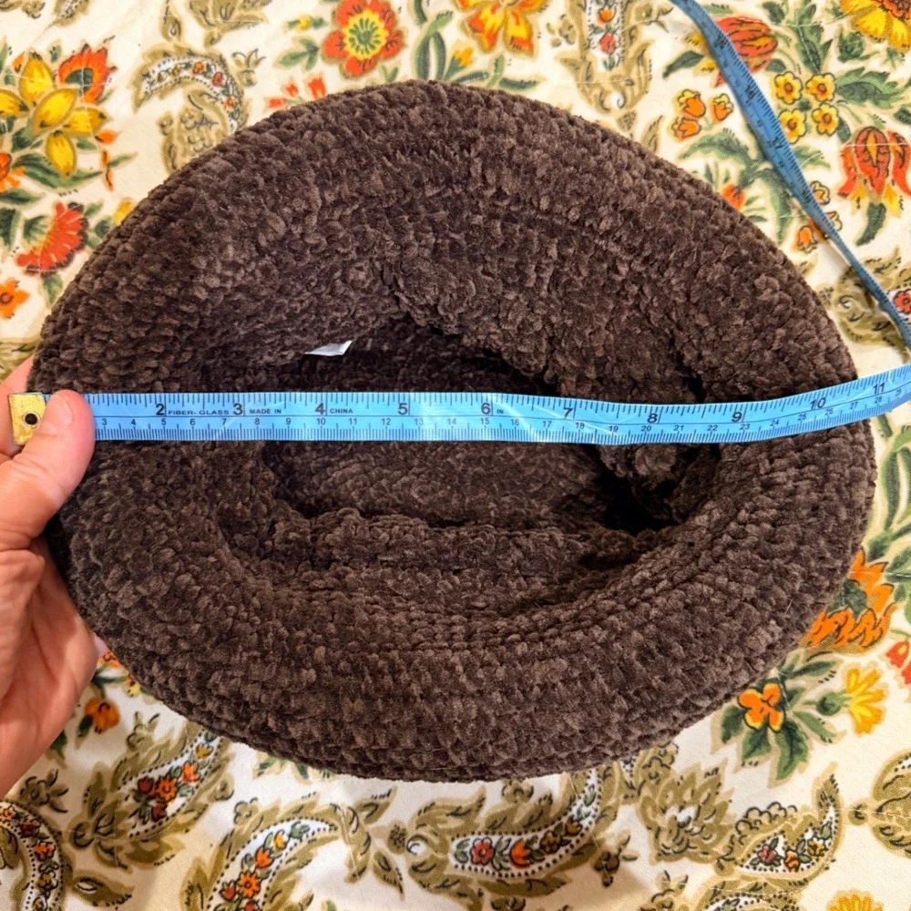 Brown VTG Crochet Knit Chenille Bucket Hat‎ Textured Boho Chic
